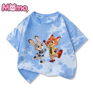 Zootopia Thêu In Unisex Trẻ Em Đa Năng Tie-Dye Cổ Tròn Tay Ngắn