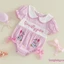 Bộ áo liền quần ngắn tay cổ búp bê sọc thêu ngỗng Bộ đồ liền thân trẻ sơ sinh