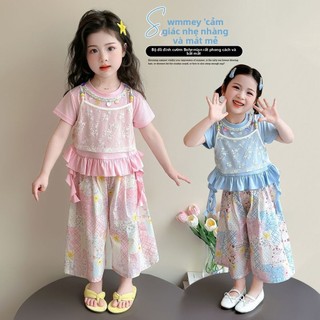 Bộ đồ mùa hè cho bé gái – Set Bohemian phối ren quần suông phong cách Hàn Quốc