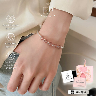 Vòng Tay Thạch Anh Dâu PJN Hạt Bạc Vỡ 925 Vòng Tay Charm Ngọc Hạt Ngọc Thạch Anh Phong Thủy VT08