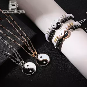 Nhíp 2 Chiếc Tai Chi Âm Dương Cặp Đôi Vòng Tay Nelaces Bộ Mặt Dây Chuyền Có Thể Điều Chỉnh Bện Dây Chuyền Vòng Tay Phù Hợp Với Người Yêu Vòng Tay Choker VN