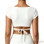 MAPLEPOET-Áo thun ngắn tay mùa hè quấn chéo cổ chữ V màu trơn có gân Slim Fit Crop Tops