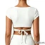 Áo Crop top nữ tay ngắn mùa hè quấn chéo cổ chữ V màu trơn có gân Slim Fit Áo sơ mi