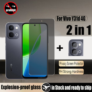 Vivo Y31d Kính cường lực chống gián điệp 2 trong 1 Bảo vệ màn hình riêng tư cho Vivo Y21d Y04 Y29s Y29 Y19s Y100 Y28 Y18 Y38 4G 5G Phim bảo vệ kính chống va đập và ống kính máy ảnh