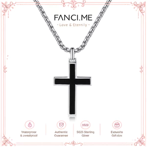 FANCIME Nam Đen Đậm Chữ Thập Bạc 925 Mặt Dây Chuyền