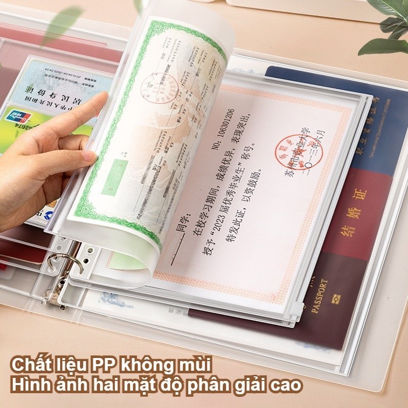 Bìa đựng tài liệu bằng da PU chất lượng cao, khóa đôi bằng khóa bấm và khóa kéo, dung lượng cực lớn, khổ A4.