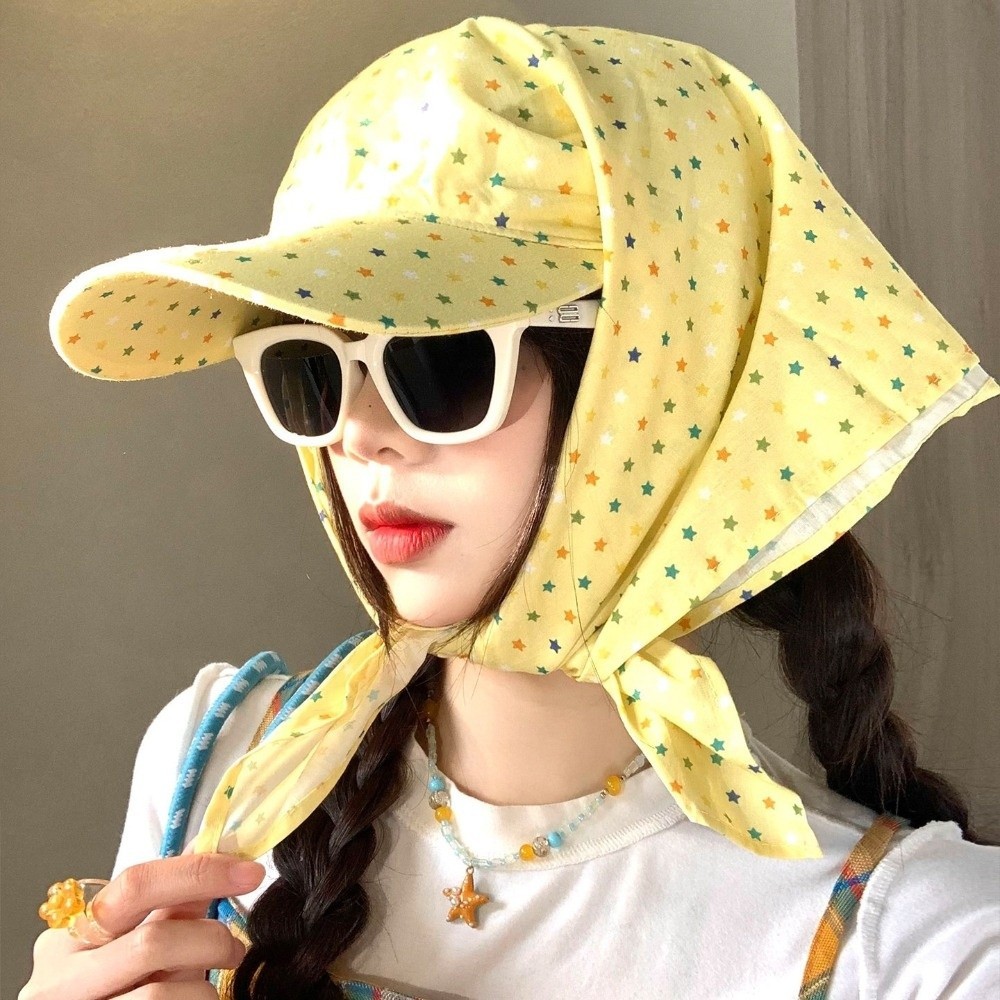 Mũ quàng cổ TRACEILLOIAN, Mũ bóng chày chống nắng chống nắng chống tia cực tím, Phong cách Hàn Quốc thoáng khí in hình ngôi sao Mũ lò xo