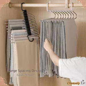 Móc treo quần ma thuật CHEESELY, Móc treo liền mạch Giá treo quần gấp đa chức năng, Móc treo quần tiết kiệm không gian 5 lớp