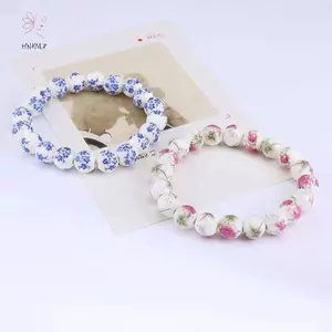 Vòng tay hạt gốm sứ sứ xanh trắng HNKMP - Phụ kiện thủ công DIY sáng tạo phong cách dân tộc dành cho trang sức phong cách quốc gia.