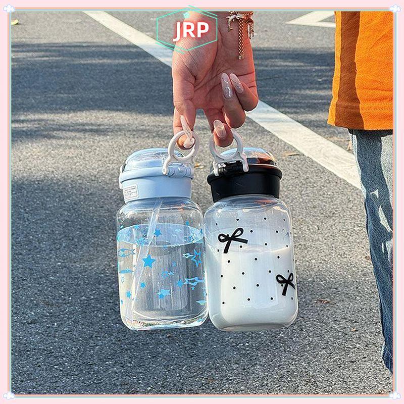 JRP Bình Nước Dễ Thương Có Ống Hút Nhựa Di Động Bật Lên Nắp Cốc Nước Cho Trẻ Em Kawaii Chai Nước Chống Rò Rỉ Bình Uống Dễ Thương JRP