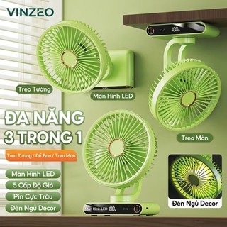 [VINZEO 2026] Quạt Đa Năng 3-Trong-1 F26 Pro - Treo Tường / Để Bàn / Treo Màn Hình - Màn Hình LED & Đèn Ngủ Decor - Pin Cực Trâu [Bảo Hành 1 Đổi 1 TRONG 12 THÁNG]