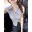 Cổ áo Polo mùa hè kiểu Mỹ Pure Desire Họa tiết sọc Áo sơ mi nhỏ không tay + Tay ngắn Slim-fit Slimmer Look Short Top