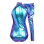 Nyeemya Nữ Kim Loại Sáng Bóng Body Tay Phồng Kịch Tính Tay Dài Một Vai Mock Cổ Bất Đối Xứng Leotard Áo liền quần Cho Hộp Đêm
