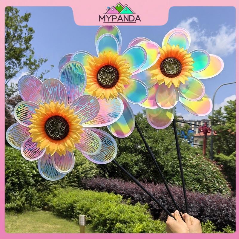 MYPANDA 1 Mảnh Phim Nhiều Màu Sắc Ảo Ảnh Ngọn Lửa Đổi Màu Hướng Dương Cối Xay Gió Hai Lớp Gió Spinner Đồ Chơi Trẻ Em Trang Trí Sân Vườn Ngoài Trời.