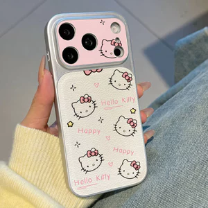 Ốp lưng iPhone Họa tiết da mạ họa tiết ngôi sao Hello Kitty iPhone 17 16 15 14 13 12 11 Pro Max Plus Max