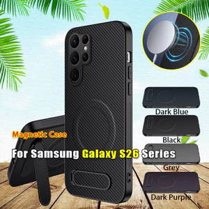Vỏ Giá Đỡ Cho Samsung Galaxy S26 S25 S24 S23 Ultra Plus FE GalaxyS26 S 26 25 5G Họa Tiết Sợi Carbon Da Từ Tính Vỏ Điện Thoại camera Chống Sốc Mặt Sau Bảo Vệ Bìa Cứng H