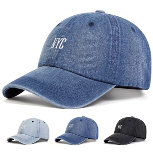 Mũ Giặt Denim Mũ Bóng Chày Nhà Bốn Mùa Mềm Top Mũ Chống Nắng nyc Thêu Nam Nữ Mũ