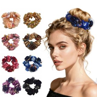 POYFOX Ren Tóc Scrunchies, Nhẫn Tóc Ruột Lớn Sáng Tạo Thanh Lịch, Dây Đầu Độ Đàn Hồi Cao Thoải Mái Mặc 3 Bó Hoa Dây Cao Su Nữ Sử Dụng