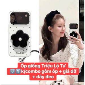ỐP LƯNG IP TRẮNG CHẤM BI KÈM DÂY ĐEO + GIÁ ĐỠ HOA