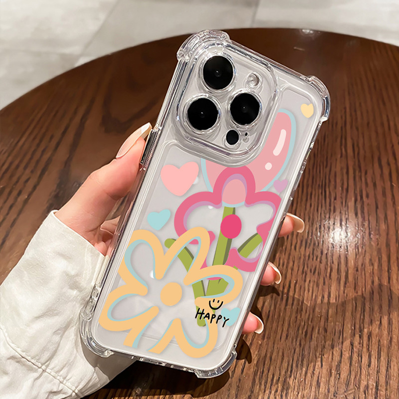 Ốp điện thoại cho iPhone 17/16 Pro Max/15/14/13/12/11 15/14/13/12/11; Họa tiết hoa tulip vẽ nguệch ngoạc
