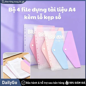 Bìa còng đa năng A4 màu pastel để đựng tài liệu học tập A4, Bìa còng 4 lỗ, Bìa nhựa PP, Trong suốt, Lưu trữ đề thi