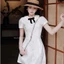 Đầm nữ ren hoa tay ngắn cổ sen phối nơ đen cao cấp,Váy thiết kế dáng A tiểu thư thanh lịch mặc đi cưới,đi tiệc,đi hẹn hò