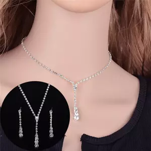 ECK 1 Bộ Cưới Cô Dâu Kim Cương Giả Pha Lê Nelace Thả Bông Tai Trang Sức Mới Sang Trọng HOT