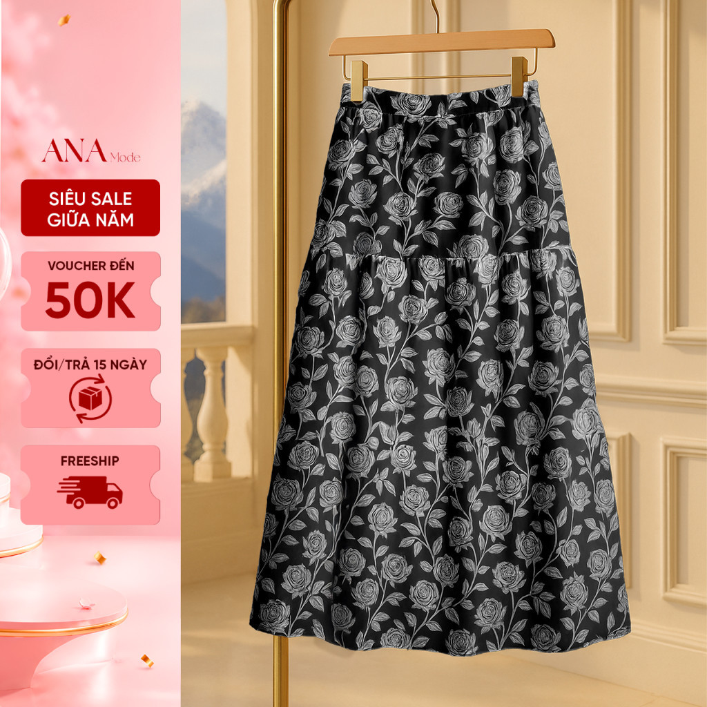 Chân Váy Dáng Suông Trung Niên ANA Mode Chất Liệu Voan Hoa Thanh Lịch Quà Tặng Mẹ CV25VBG28
