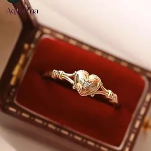 AqToCna Thời Trang Mới Bán Chạy Nhẫn Thép Không Gỉ Mạ Vàng Cho Nữ Nhẫn Trái Tim Phụ Kiện Trang Sức Bán Buôn Kích Thước 6-11 AqToCna