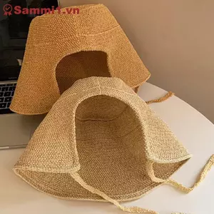 ZK Vải Lanh Ống Hút Vành Rộng Mũ Chống Nắng Cho Nữ Nơ Đi Biển Mũ Mùa Hè Ngoài Trời Cloche VN