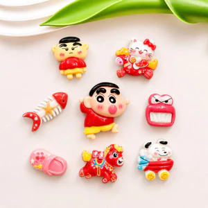 Set Charm Shin Đỏ May Mắn Tinh Nghịch Và Hội Bạn May Mắn Kawaii, Bộ Charm Mèo Tài Lộc Ngựa Đỏ Cún Dễ Thương