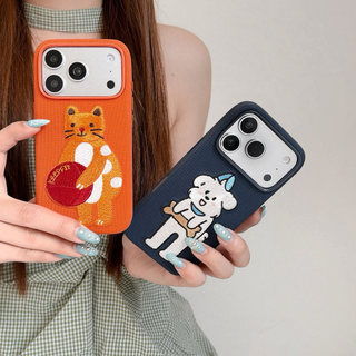 Ốp điện thoại vải thêu 3D hình mèo dễ thương Kawaii | Vỏ chống rơi mềm, Phụ kiện hàng ngày sành điệu cho bé gái và nữ, Phù hợp với iPhone 13 / 14 / 15 / 16 / 17 Pro Max Vỏ điện thoại