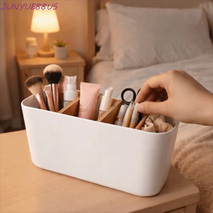 Hộp lưu trữ máy tính để bàn JUNYUE88US, Hộp đựng bàn chải đánh răng có thể tháo rời 5 khe, Nhựa tối giản Tiết kiệm không gian Bộ chia tre Nhà tổ chức phòng tắm Hộ gia đình