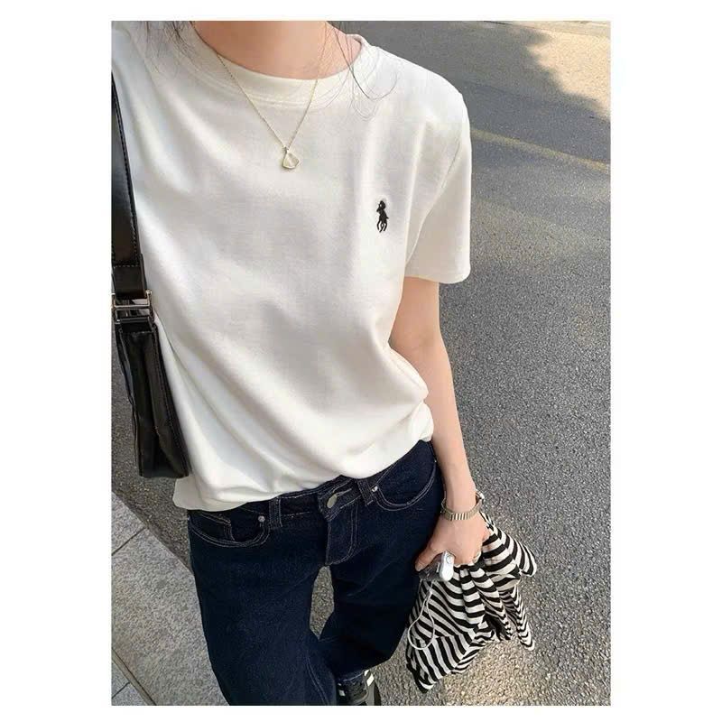 Áo thun, áo phông cộc tay chất liệu thun zip mềm mịn, co giãn thoải mái thấm hút hôi kiểu dáng basic thêu hình ngựa