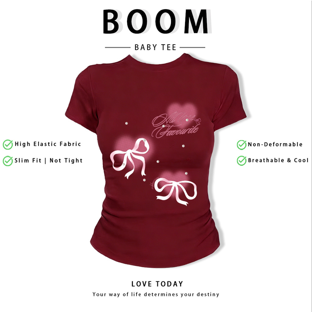 BOOM Áo Baby Tee Nữ Cotton Ôm Body-Áo Thun Ngắn Tay Y2K In Hình PhongCách Mùa Hè, Cổ Tròn Hàng Đầucách hàn quốc phong121