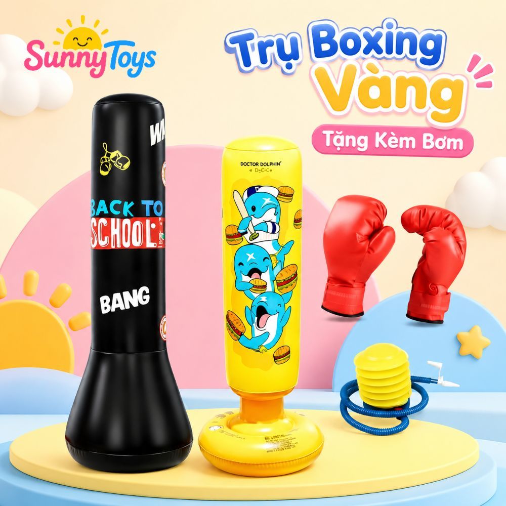 Trụ Boxing Đấm Bốc Hơi SunnyToys Cao 1m2 Màu Vàng -  Kèm Bơm Cho Bé Vận Động