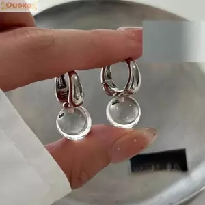 OUSXA 1 đôi bông tai huggie hình bóng, thiết kế giọt nước tối giản thanh lịch, nhẹ nhàng, không gây dị ứng, pha lê đa năng, thích hợp làm quà tặng