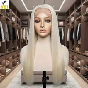 < YEI > Tóc giả thẳng dài 26 Inch màu vàng nhạt dành cho nữ Flattering Face Shape Mũ tổng hợp cho vai trò văn phòng hoặc du lịch mới