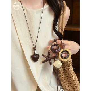 Dây Chuyền Dài Mặt Dây Sao Biển Trái Tim Màu Nâu Phong Cách Boho Hoài Cổ Phụ Kiện Du Lịch Biển Cho