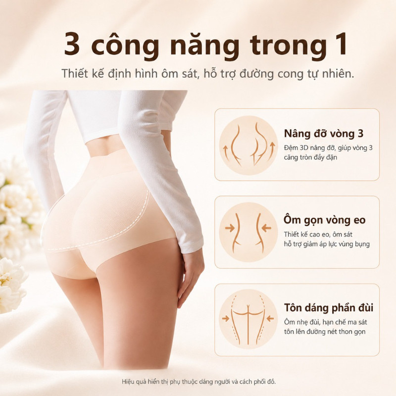 Quần Lót Độn Mông 3D Cao Cấp - Vải Siêu Mền Êm Ái Như Làn Da Thứ Hai, Độn Mông Tự Nhiên Không Dấu Vết Cho Mọi Trang Phục