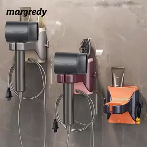Giá để đồ MARGREDY, Giá đỡ máy sấy tóc treo tường đa chức năng, Chất lượng cao không cần khoan Móc máy sấy tóc bền tiện lợi Đồ dùng gia đình