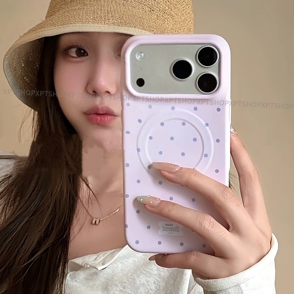 Ốp điện thoại mềm mờ toàn màn hình chấm bi từ tính cho iPhone 17 Pro Max 16 15 14 Vỏ bảo vệ chống sốc