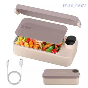 Hộp cơm điện WANYEDI, Máy hâm nóng thực phẩm làm nóng bằng thép không gỉ 304 có thể sạc lại, Phụ kiện nhà bếp Màn hình kỹ thuật số Hộp sưởi ấm không thấm nước Du lịch