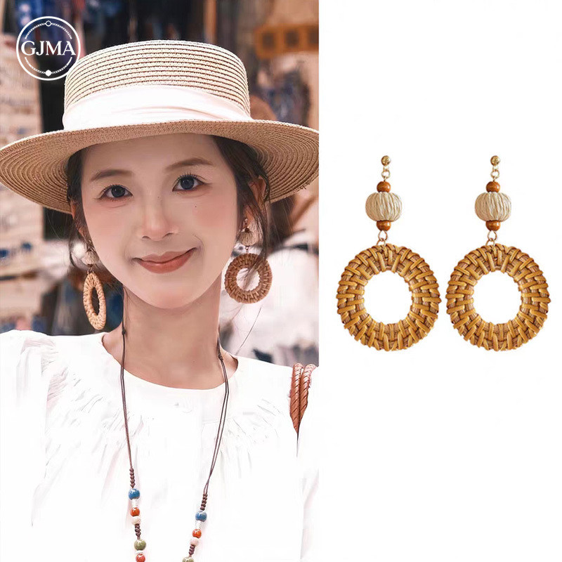 Bông tai mây Bohemian raffia thời trang retro phong cách nghỉ mát phụ kiện dành cho nữ