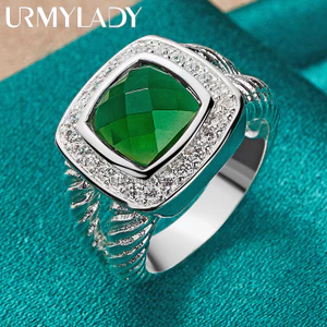 URMYLADY Bạc 925 Vuông Xanh Zircon 7-10 # Nhẫn Nữ Cưới Quyến Rũ Đính Hôn Trang Sức Thời Trang