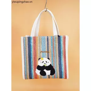 Túi Tote dệt sọc cầu vồng gấu trúc hoạt hình nữ Túi xách thêu đi lại Túi thích hợp