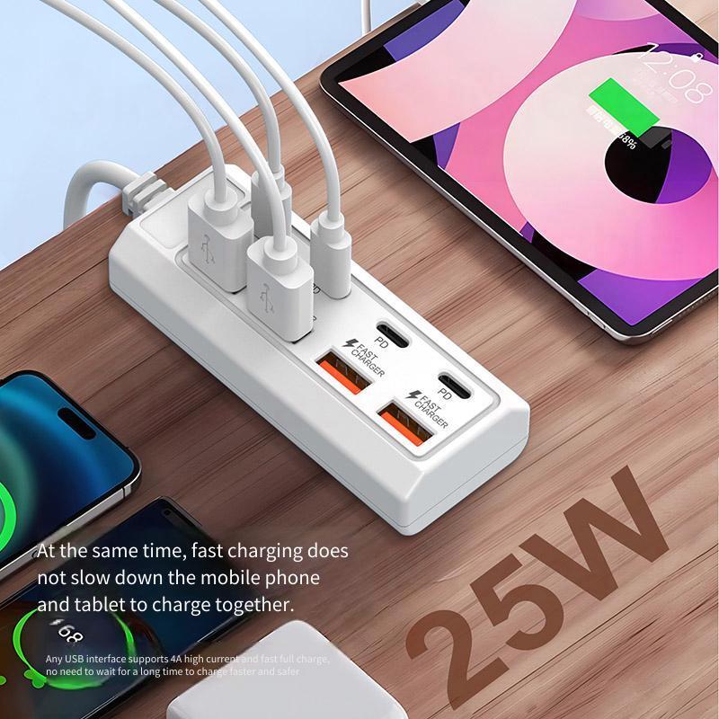 Bộ chuyển đổi điện 25W 8 trong 1 4USB + 4Type C sạc nhanh an toàn, dùng cho ổ cắm, sạc dự phòng, laptop