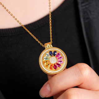 Châu Âu Mỹ ins Phong Cách Mới Đỏ Corundum Rainbow Một Mặt La Bàn Vòng Cổ Nữ