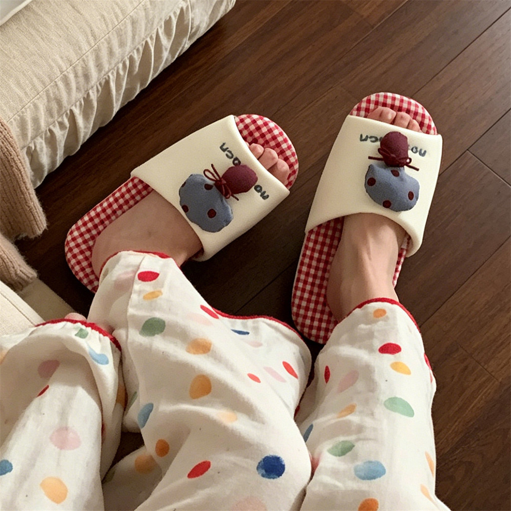 XIXITIAO Dép Nữ Cotton Màu Sắc Thường Ngày Phù Hợp Với Ca Rô Tắt Tiếng Trong Nhà Nhà
