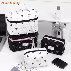 Túi đựng mỹ phẩm FAVORITEGOODS, Túi có dây kéo nơ màu hồng, Túi Tote in nơ dung tích lớn thời trang